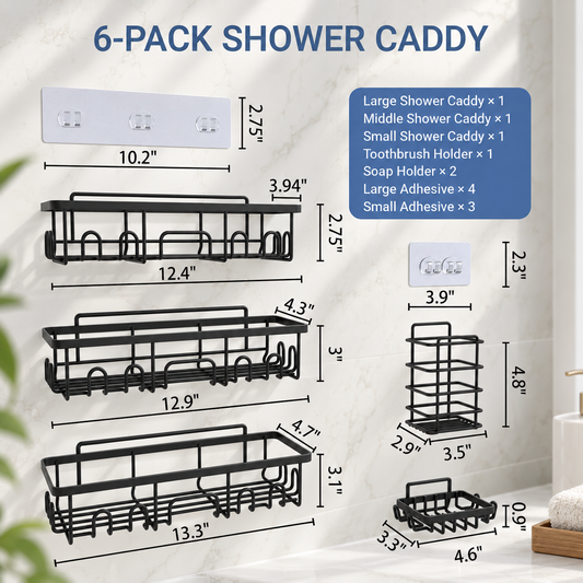 6-Pack Stainless Steel Shower Caddy Set